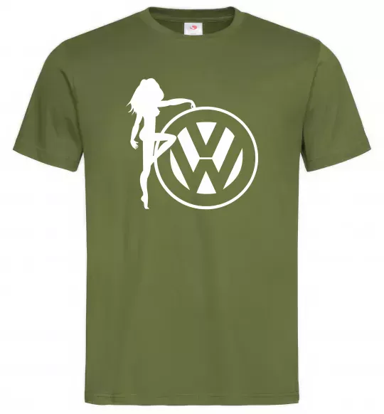 Мужская футболка Girls love Volkswagen Оливковый фото