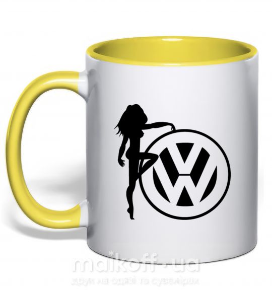 Чашка с цветной ручкой Girls love Volkswagen Солнечно желтый фото