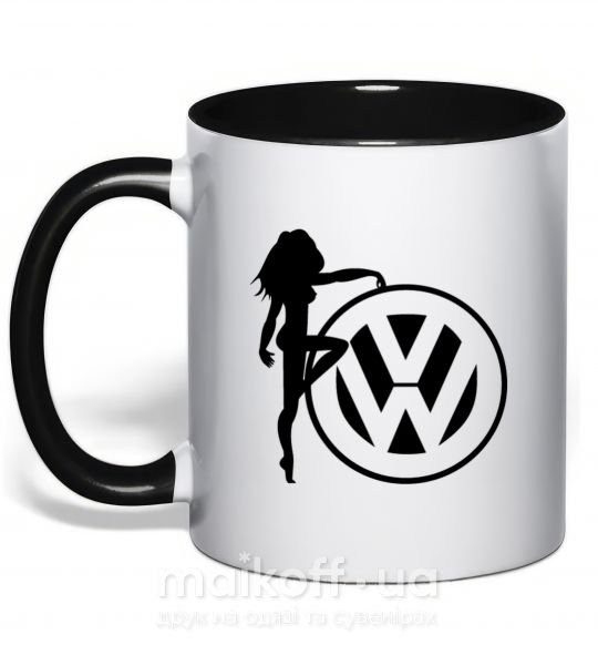 Чашка с цветной ручкой Girls love Volkswagen Черный фото