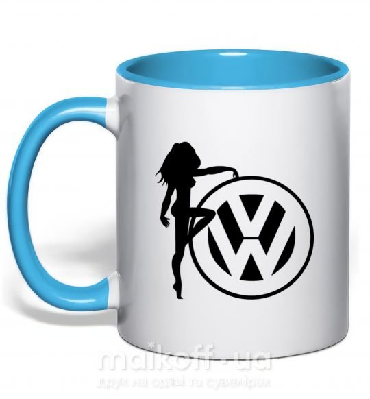 Чашка з кольоровою ручкою Girls love Volkswagen Блакитний фото