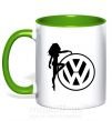 Чашка с цветной ручкой Girls love Volkswagen Зеленый фото