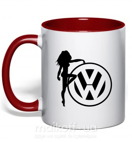 Чашка с цветной ручкой Girls love Volkswagen Красный фото