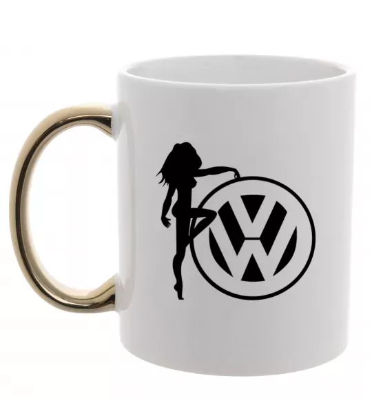 Чашка з кольоровою ручкою Girls love Volkswagen Золото фото