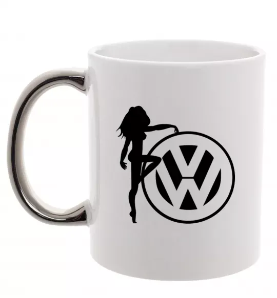 Чашка з кольоровою ручкою Girls love Volkswagen Срібло фото