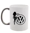 Чашка з кольоровою ручкою Girls love Volkswagen Срібло фото