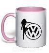 Чашка з кольоровою ручкою Girls love Volkswagen Ніжно рожевий фото