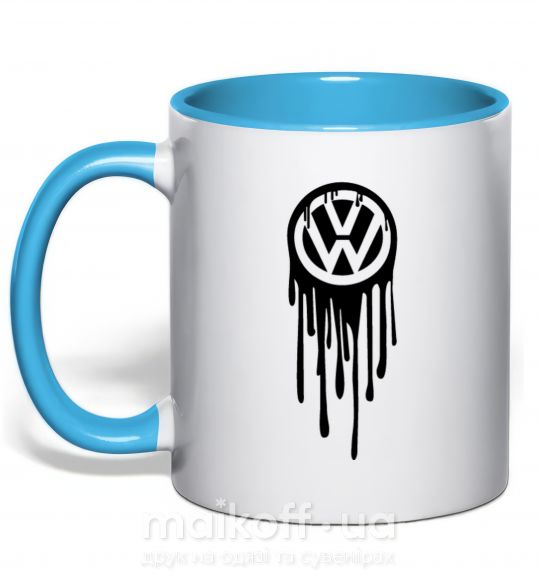 Чашка з кольоровою ручкою Volkswagen клякса Блакитний фото