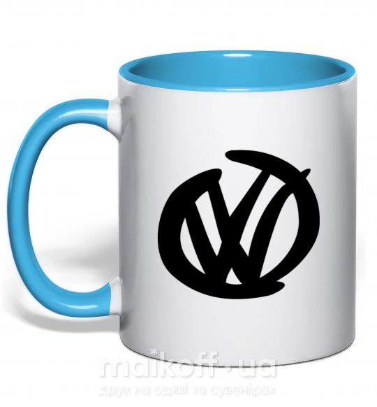 Чашка с цветной ручкой Volkswagen фломастером Голубой фото