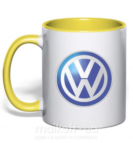 Чашка з кольоровою ручкою Volkswagen цветной лого Сонячно жовтий фото