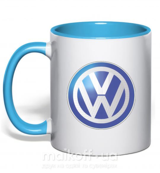 Чашка з кольоровою ручкою Volkswagen цветной лого Блакитний фото