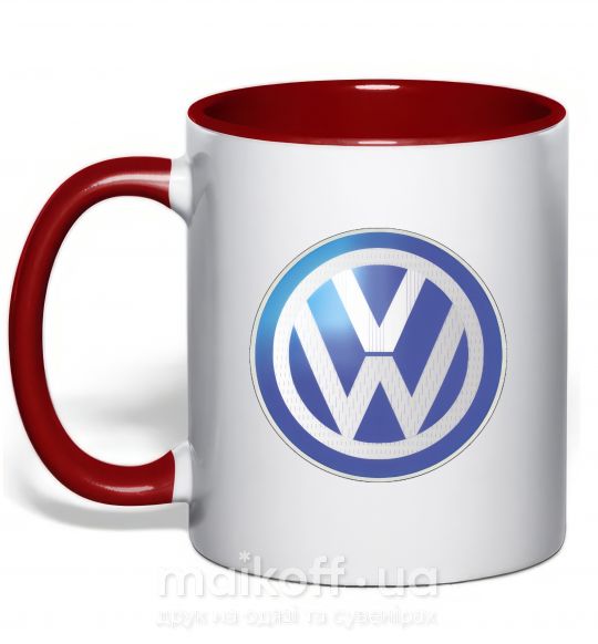 Чашка з кольоровою ручкою Volkswagen цветной лого Червоний фото