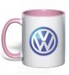 Чашка з кольоровою ручкою Volkswagen цветной лого Ніжно рожевий фото