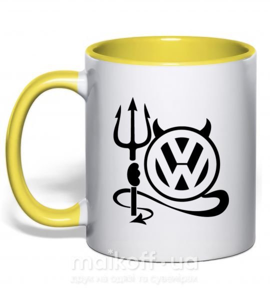 Чашка з кольоровою ручкою Volkswagen devil Сонячно жовтий фото