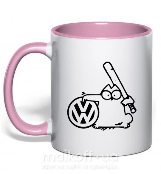 Чашка з кольоровою ручкою Danger Volkswagen Ніжно рожевий фото