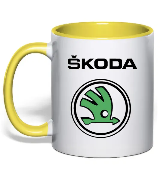 Чашка з кольоровою ручкою Logo skoda Лимонний фото