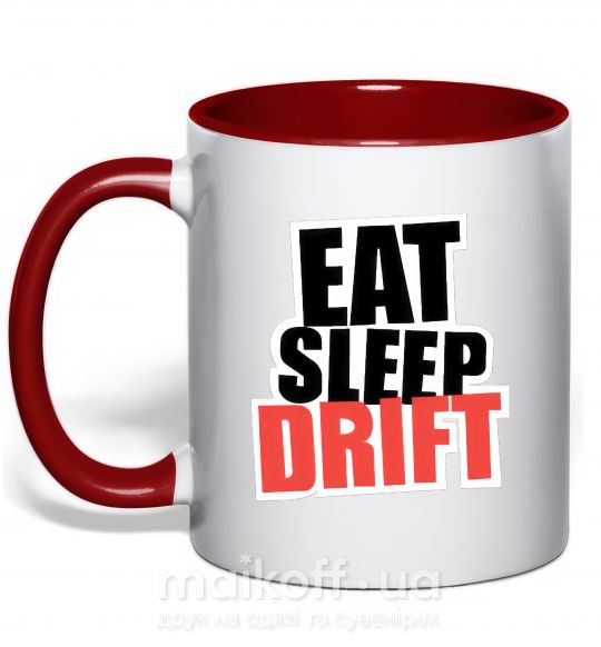 Чашка с цветной ручкой Eat sleep drift Красный фото