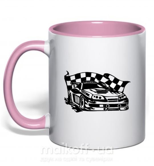 Чашка з кольоровою ручкою Гоночная машина Ніжно рожевий фото