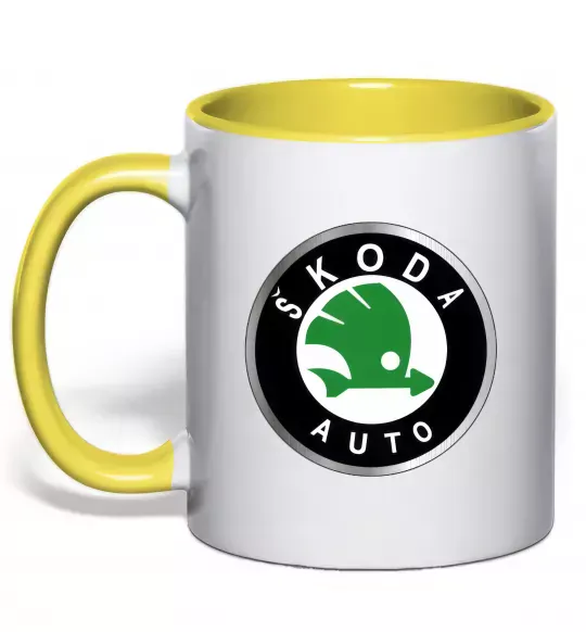 Чашка з кольоровою ручкою Skoda logo кольорове Сонячно жовтий фото