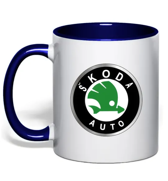 Чашка з кольоровою ручкою Skoda logo кольорове Глибокий темно-синій фото