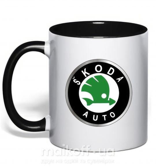 Чашка с цветной ручкой Skoda logo цветное Черный фото