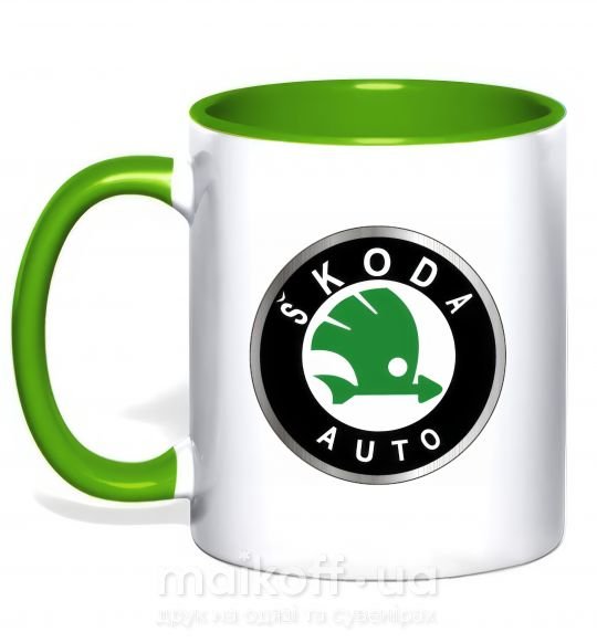 Чашка з кольоровою ручкою Skoda logo цветное Зелений фото
