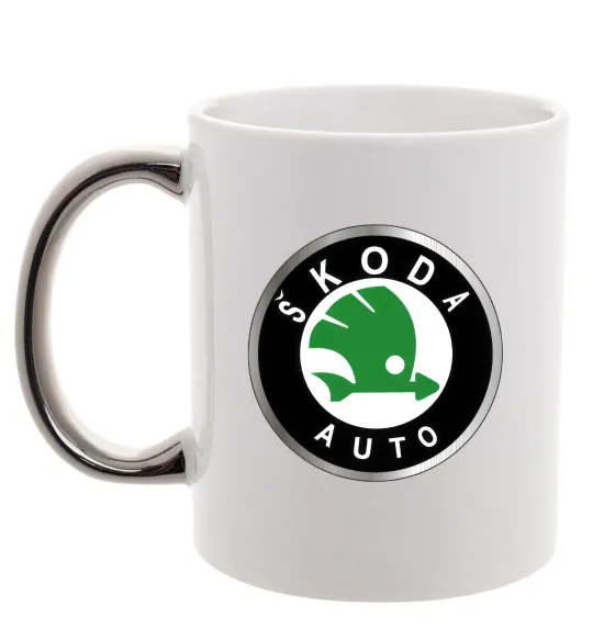 Чашка з кольоровою ручкою Skoda logo кольорове Срібло фото