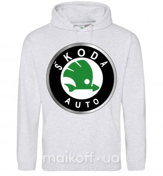 Мужская толстовка (худи) Skoda logo цветное Серый меланж фото