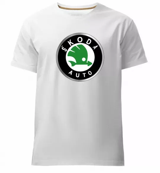 Чоловіча преміум футболка Skoda logo кольорове Білий фото