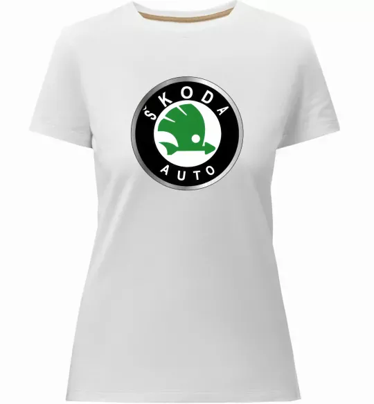 Женская премиум футболка Skoda logo кольорове Белый фото