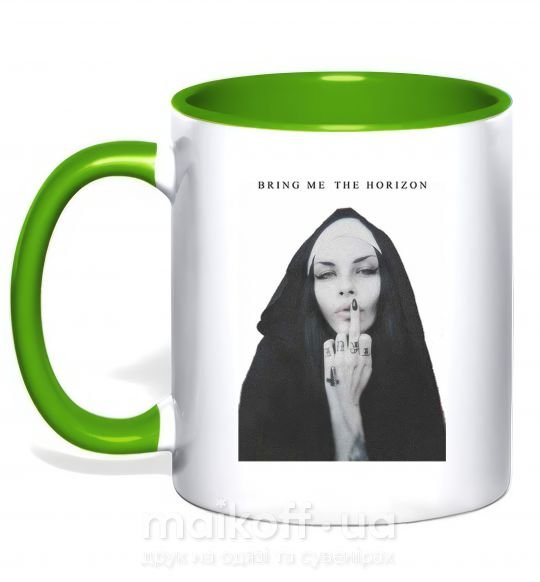 Чашка з кольоровою ручкою Bring me the horizon nun Зелений фото