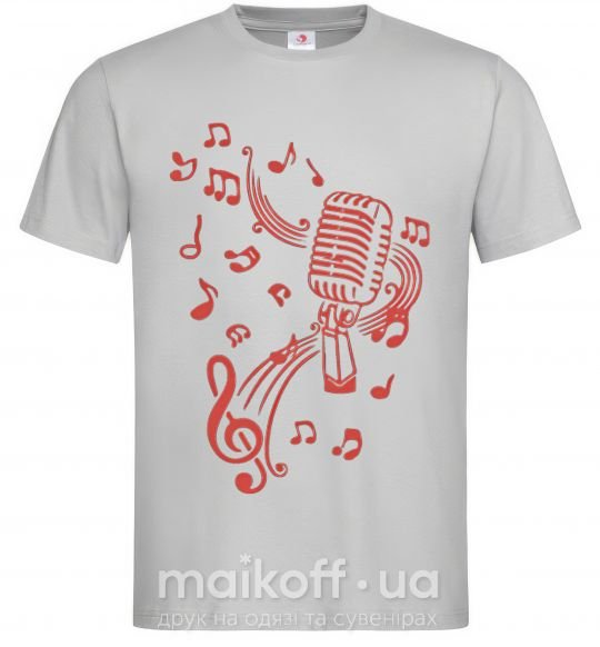 Мужская футболка Музыка микрофон Серый фото