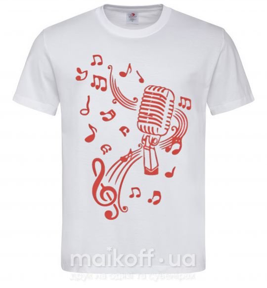 Мужская футболка Музыка микрофон Белый фото
