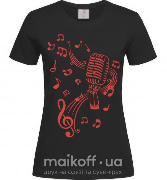 Женская футболка Музыка микрофон Черный фото