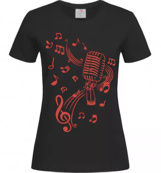 Жіноча футболка Музика мікрофон Чорний фото