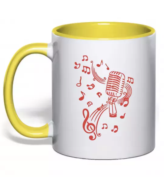Чашка з кольоровою ручкою Музика мікрофон Сонячно жовтий фото