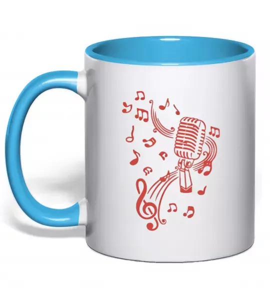 Чашка з кольоровою ручкою Музика мікрофон Блакитний фото