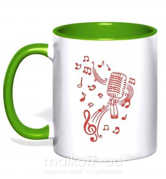Чашка з кольоровою ручкою Музыка микрофон Зелений фото
