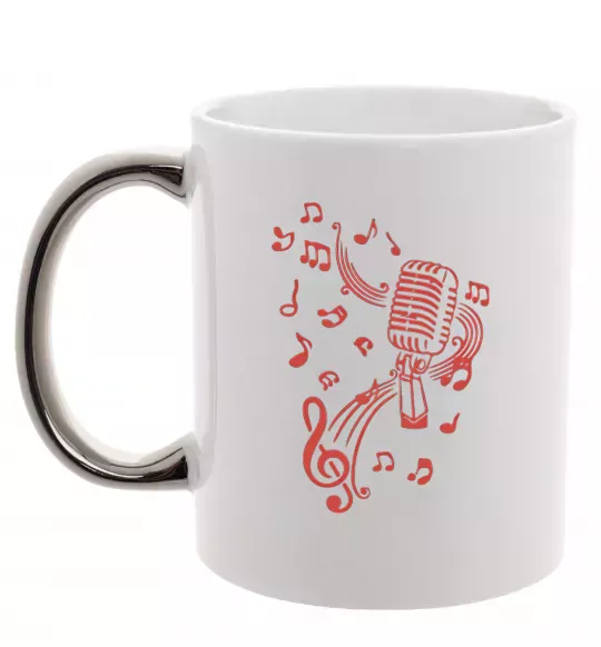 Чашка з кольоровою ручкою Музика мікрофон Срібло фото