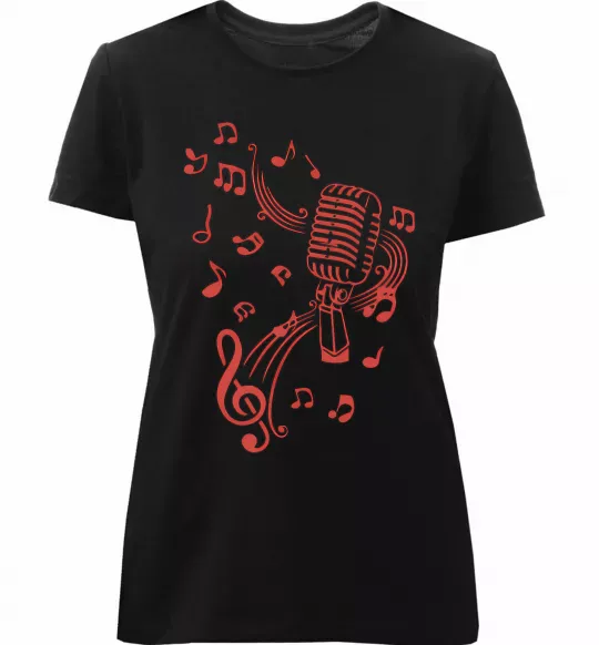 Женская премиум футболка Музика мікрофон Черный фото
