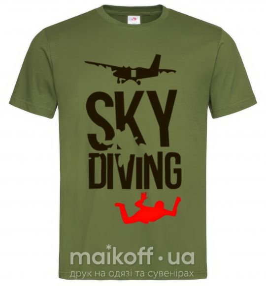 Мужская футболка Sky diving Оливковый фото