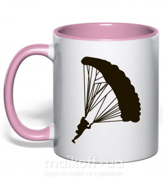 Чашка з кольоровою ручкою Парашютист Ніжно рожевий фото