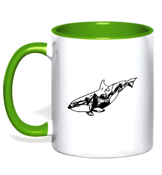 Чашка з кольоровою ручкою Кит гори Лаймовий фото