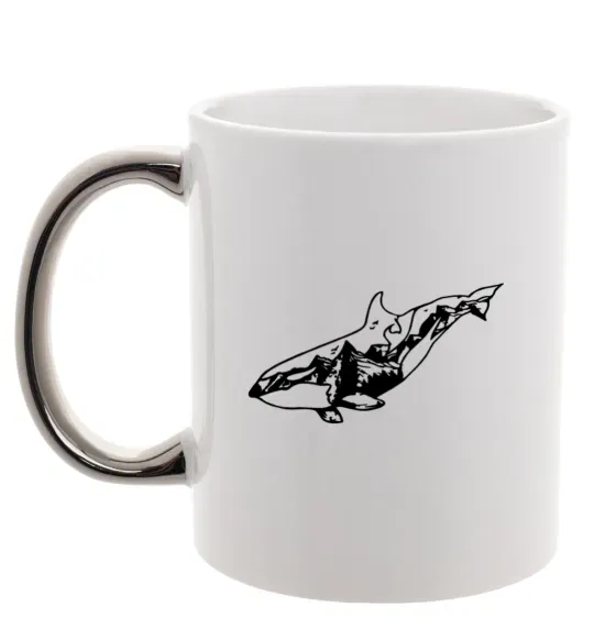 Чашка с цветной ручкой Кит гори Серебро фото