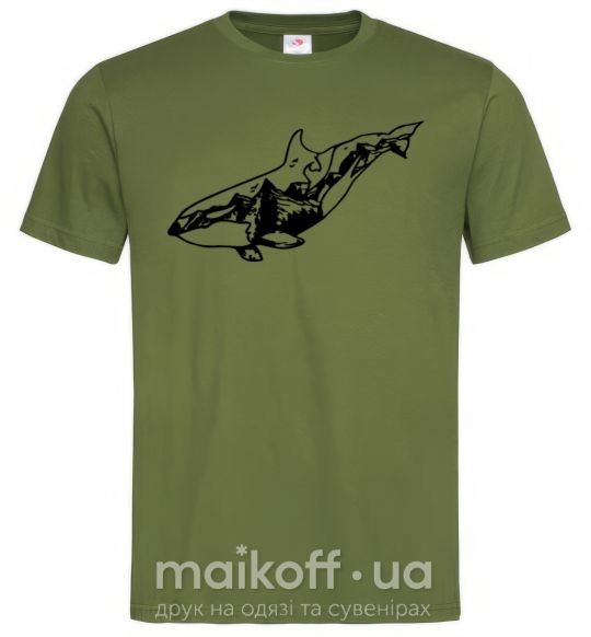 Мужская футболка Кит горы Оливковый фото