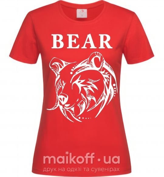 Женская футболка Bear ч/б изображение Красный фото