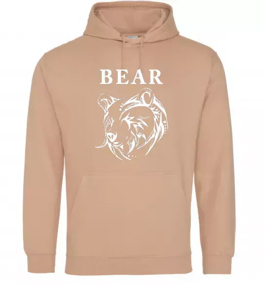Мужская толстовка (худи) Bear ч/б зображення Песочный фото