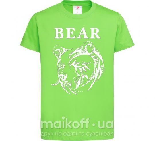Детская футболка Bear ч/б изображение Лаймовый фото