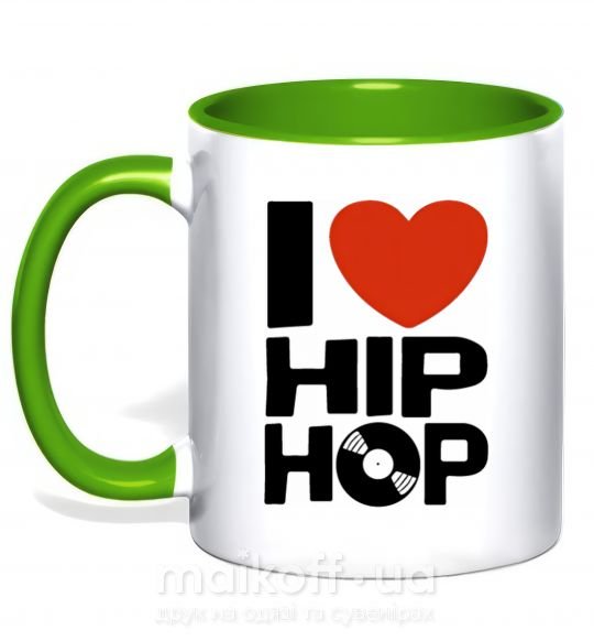 Чашка с цветной ручкой I love HIP-HOP Зеленый фото