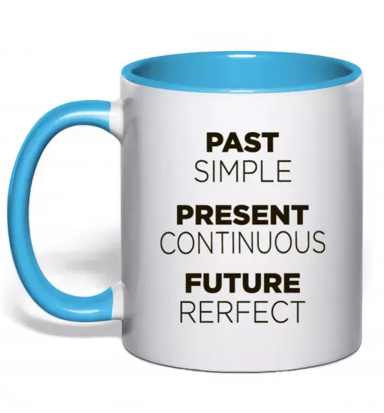 Чашка с цветной ручкой Past present future Голубой фото