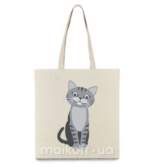 Эко-сумка Серый котик Бежевый фото